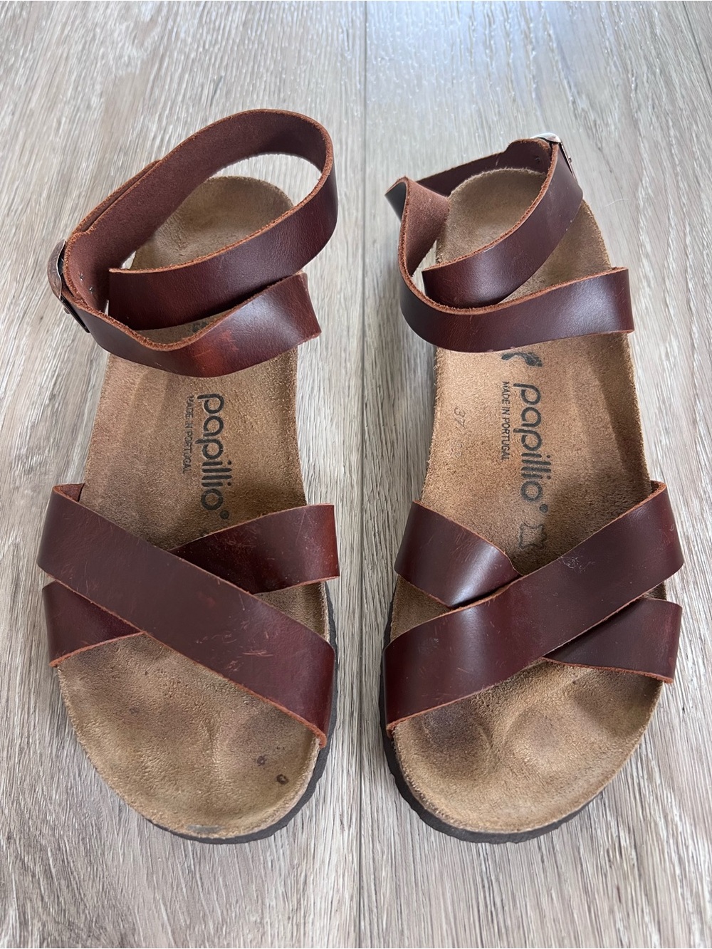 Birkenstock Papillio Lola Cognac Leather Wedge Sandals - Picture 3 of 11